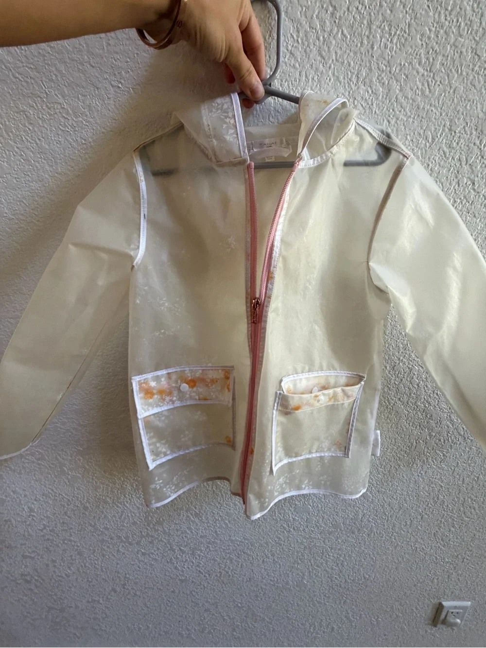 Tahari Clear Kids Raincoat with Pink Zipper and Orange Accents
